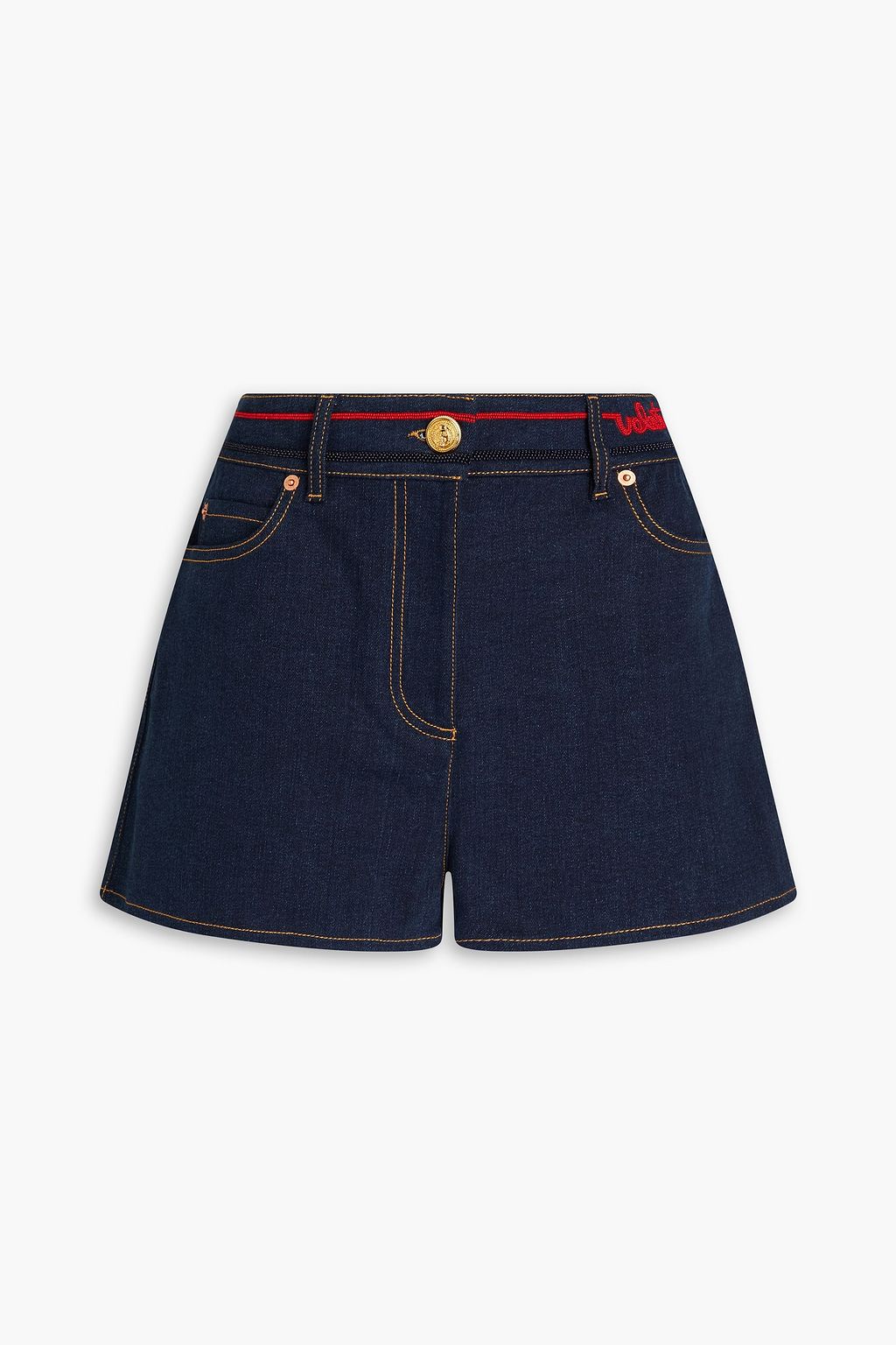 Bead-embellished denim shorts