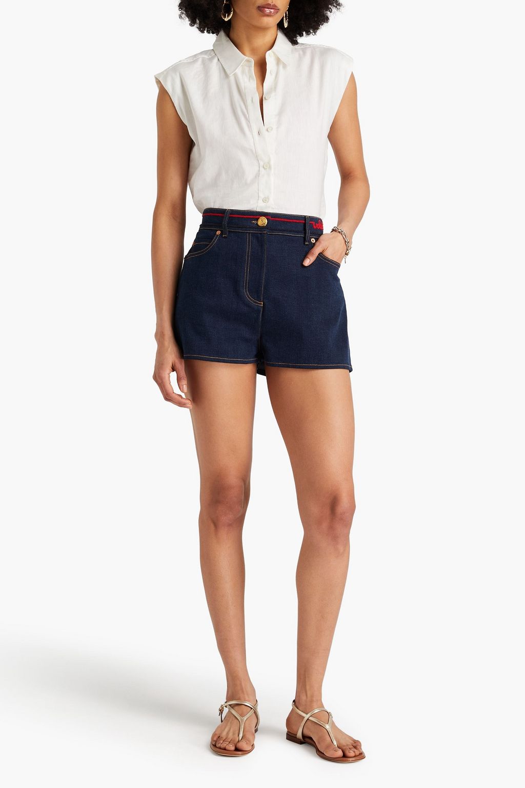 Bead-embellished denim shorts - Thumbnail 2
