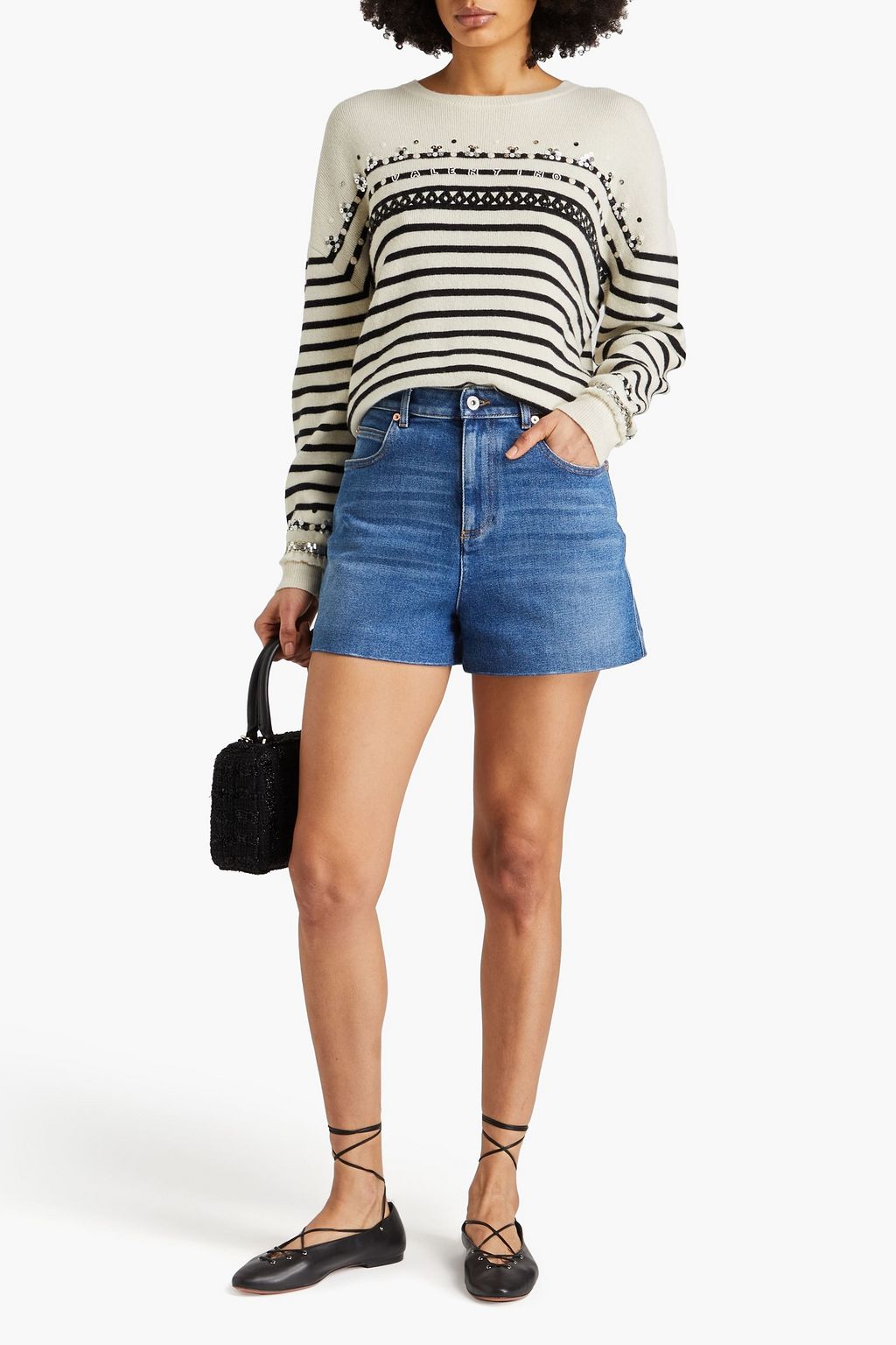 VALENTINO GARAVANI Embellished striped wool sweater