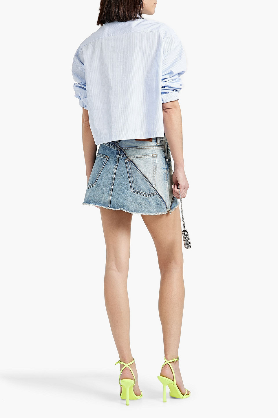 Shop Eb Denim Gemini Zip-detailed Denim Mini Skirt In Light Denim