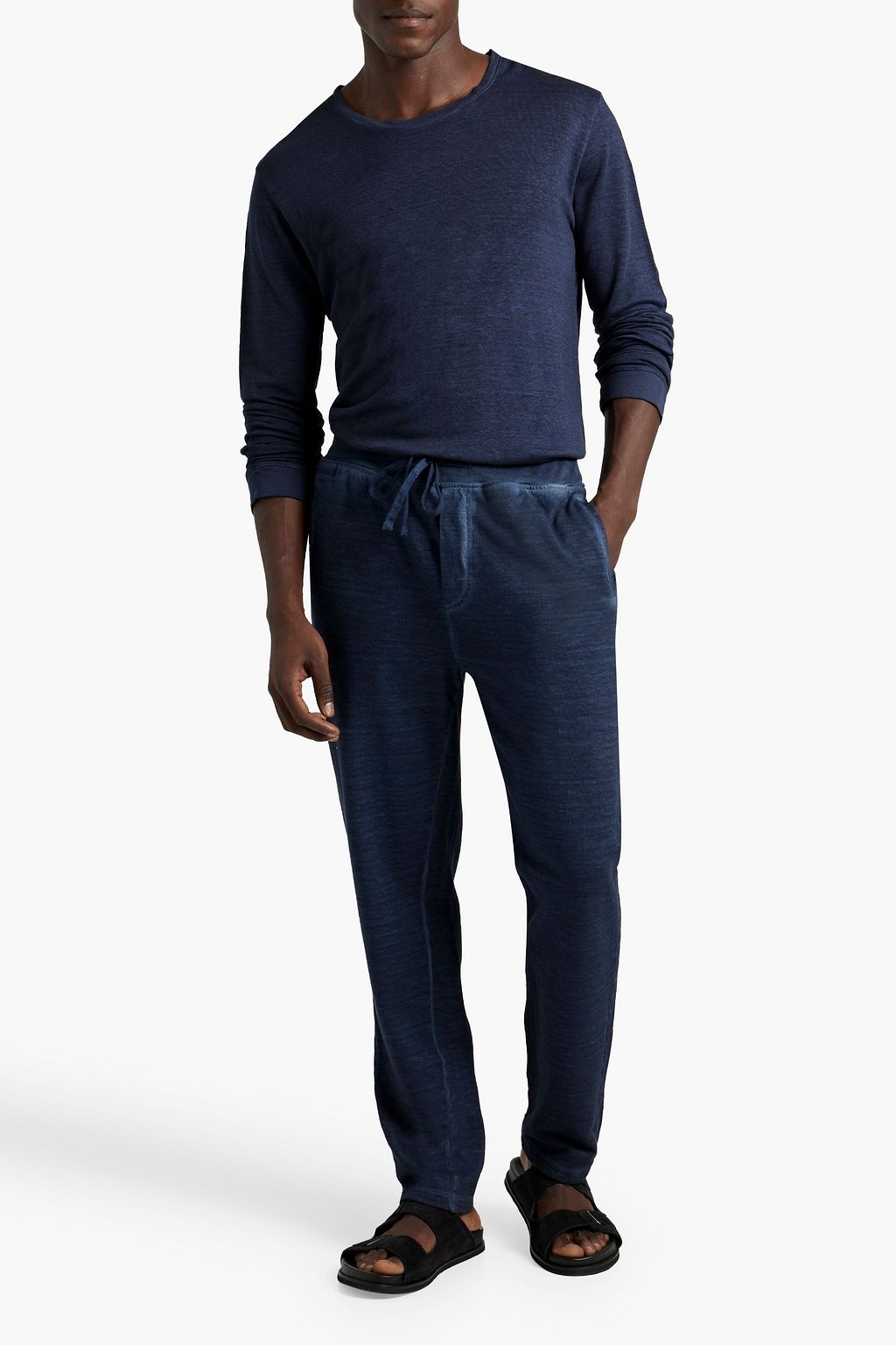 120% LINO Mélange linen and cotton-blend French terry drawstring sweatpants