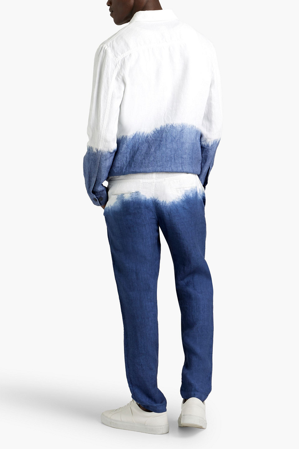 Shop 120% Lino Dip-dyed Linen And Cotton-blend Drawstring Sweatpants In Navy