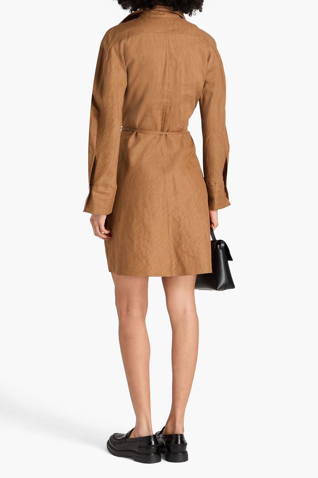 VINCE. Belted linen-blend mini shirt dress