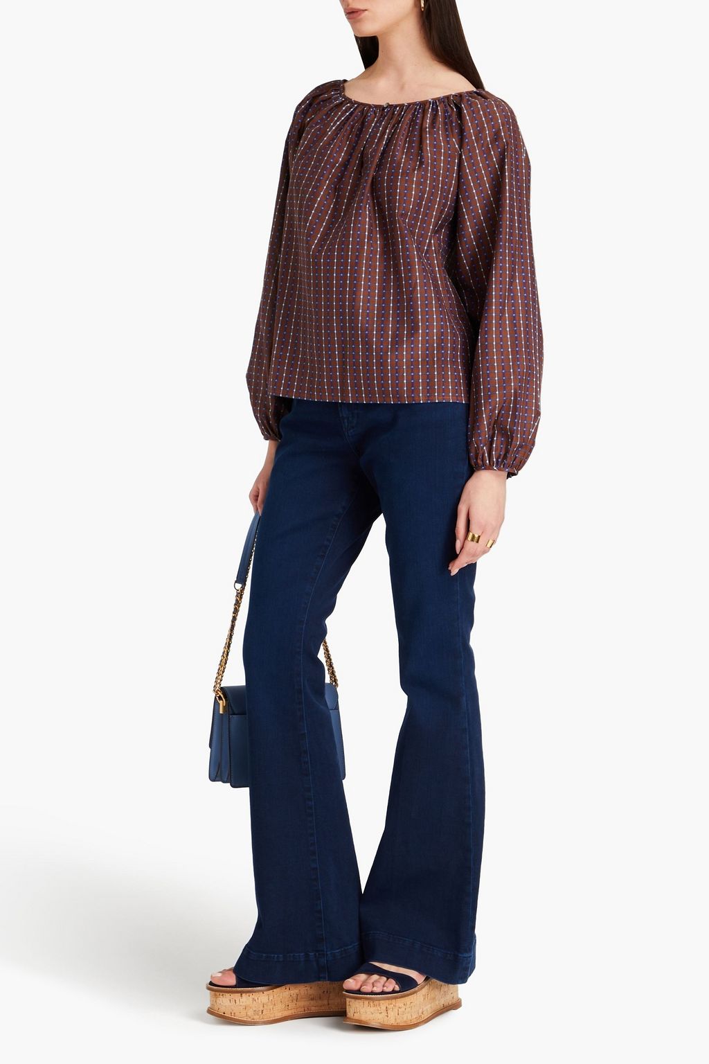 TORY BURCH Printed cotton and silk-blend top