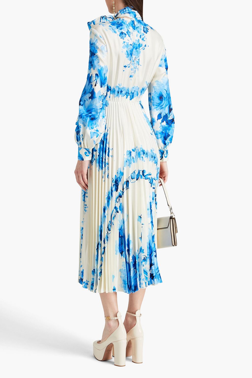 VALENTINO GARAVANI シルクツイル ミディワンピース リボンタイ フローラルプリント