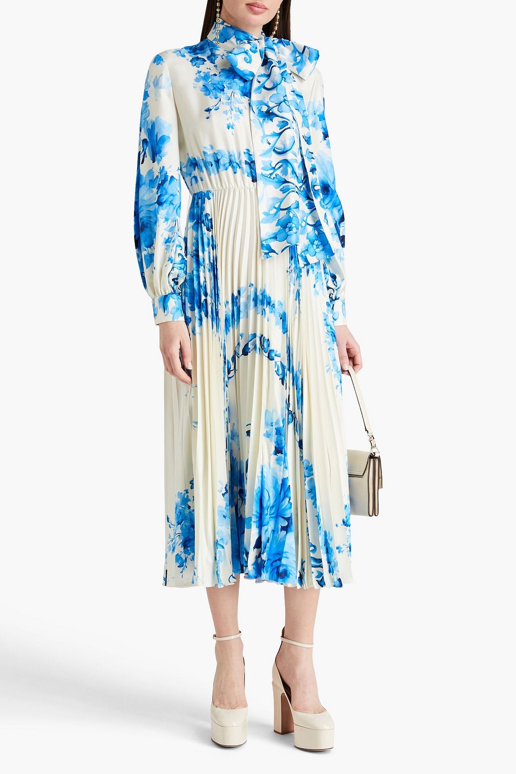 VALENTINO GARAVANI シルクツイル ミディワンピース リボンタイ フローラルプリント
