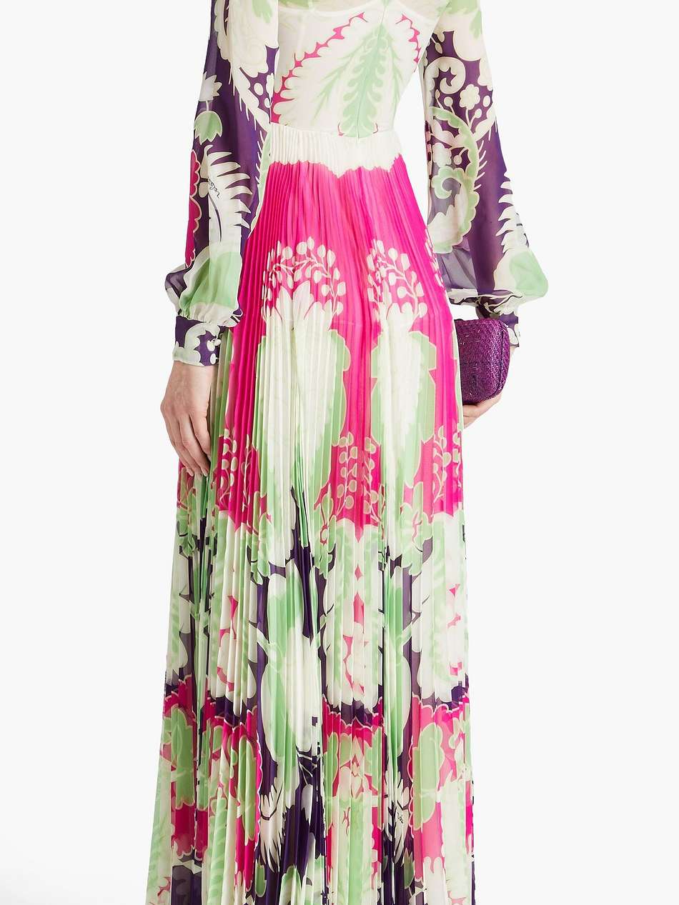 pleated printed silk-chiffon maxi dress
