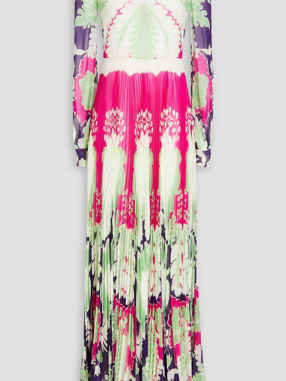 pleated printed silk-chiffon maxi dress