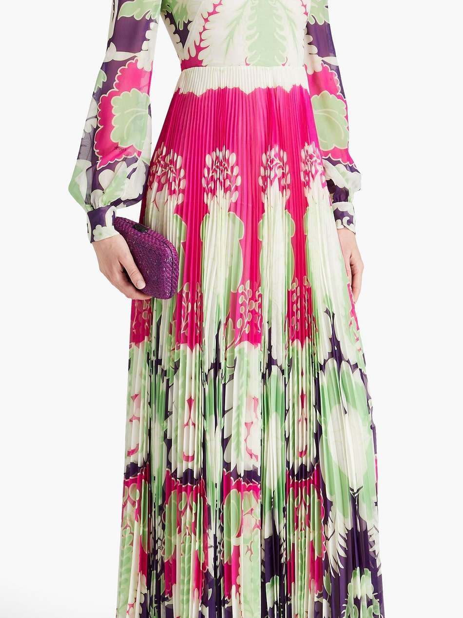 pleated printed silk-chiffon maxi dress