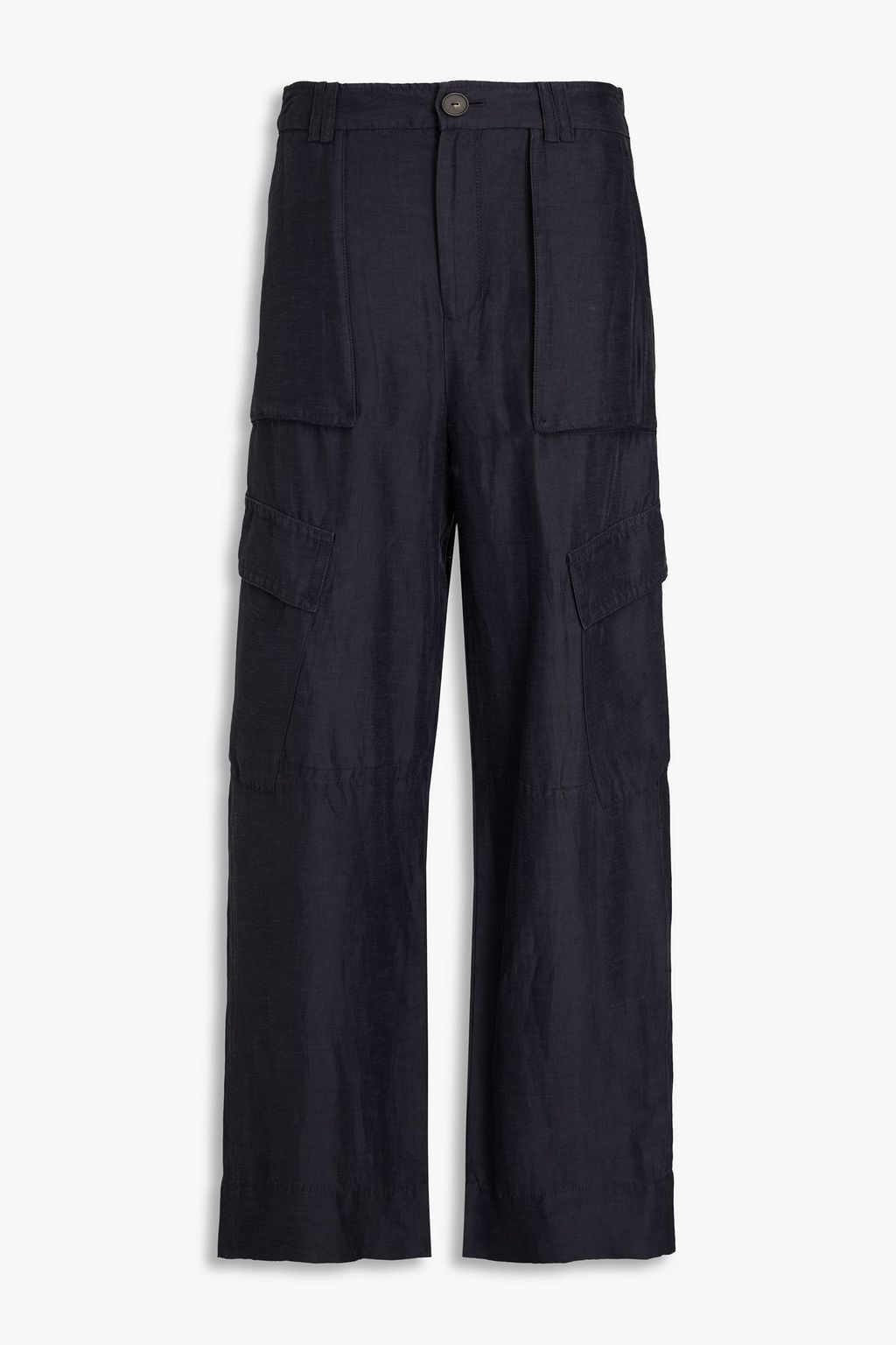 Black Linen Blend Cargo Trousers