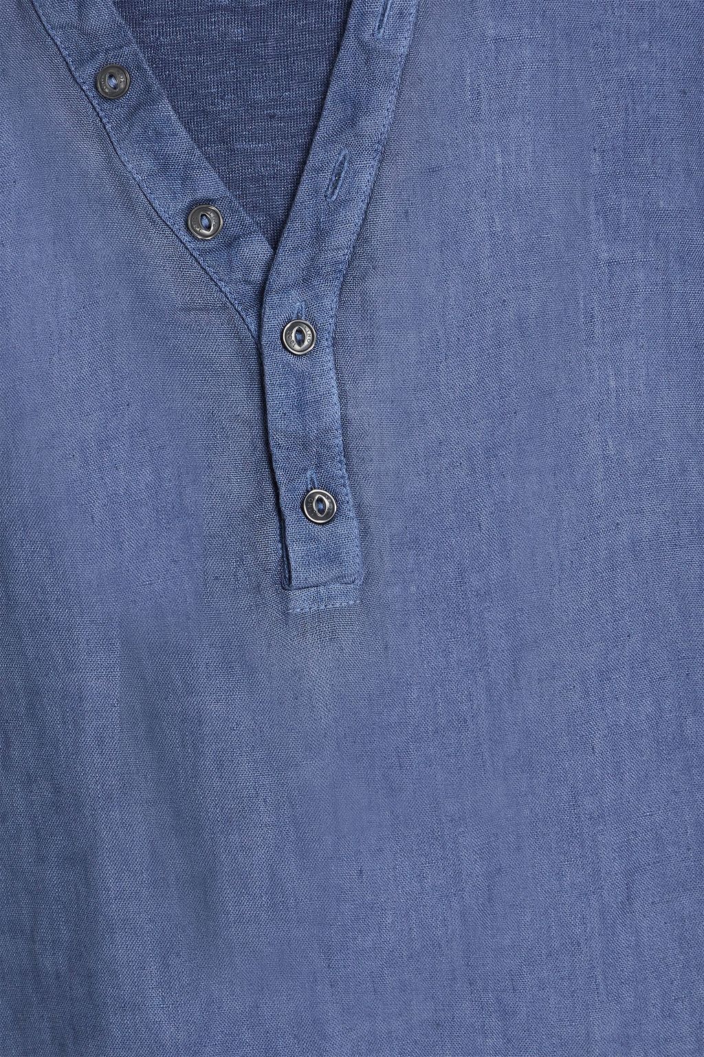 120% LINO Jersey-paneled slub linen Henley shirt