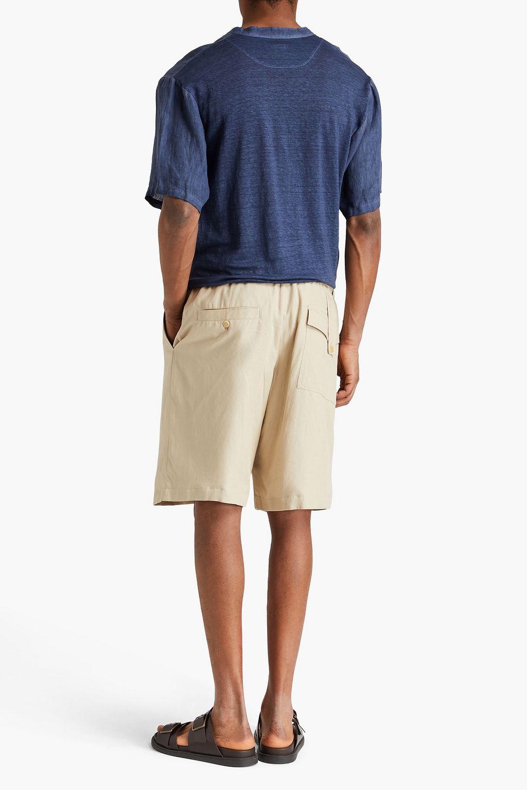 120% LINO Jersey-paneled slub linen Henley shirt