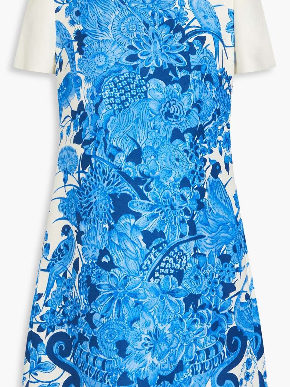 printed wool and silk-blend crepe mini dress