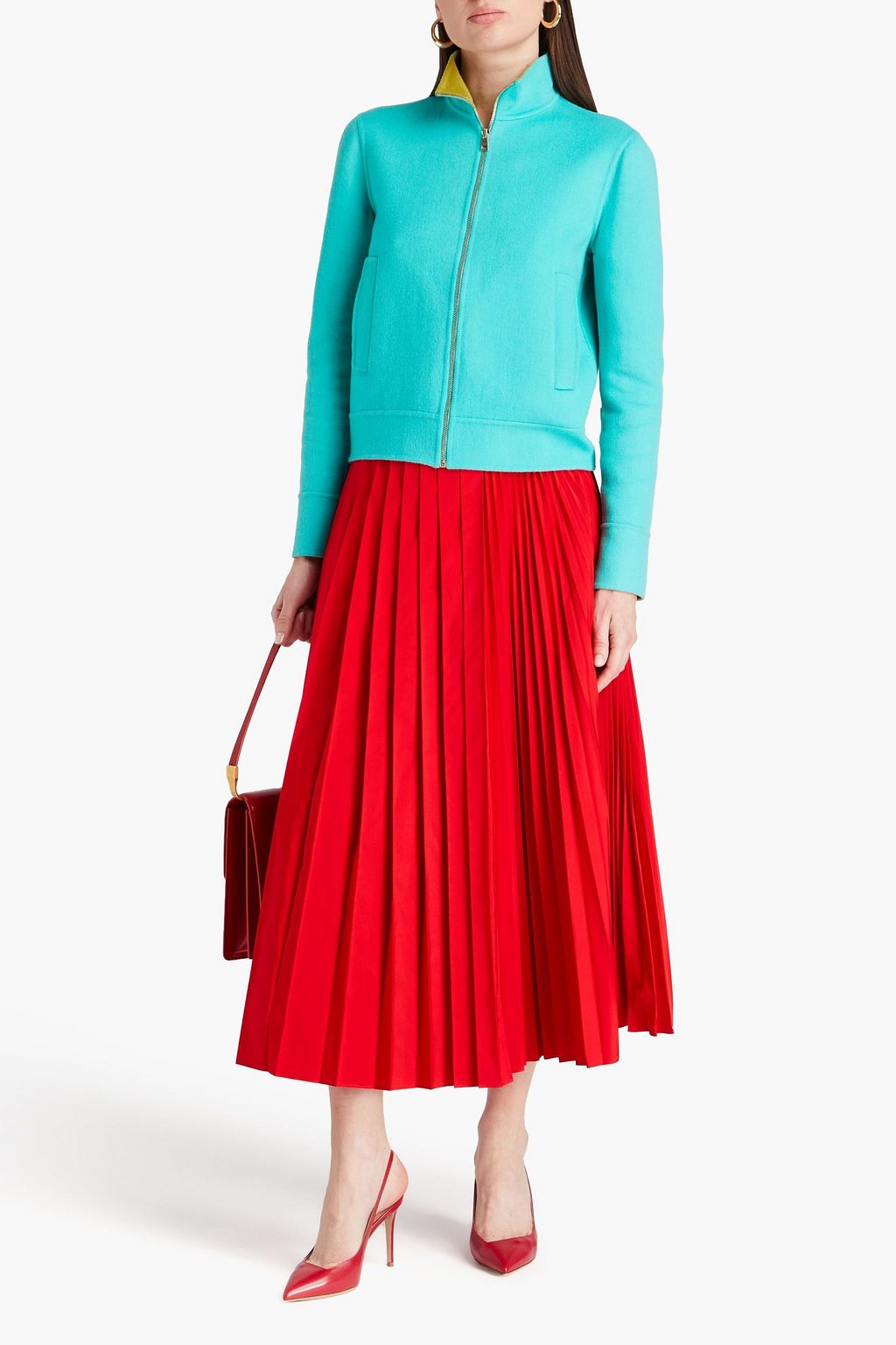 VALENTINO GARAVANI Pleated cotton-blend poplin midi skirt