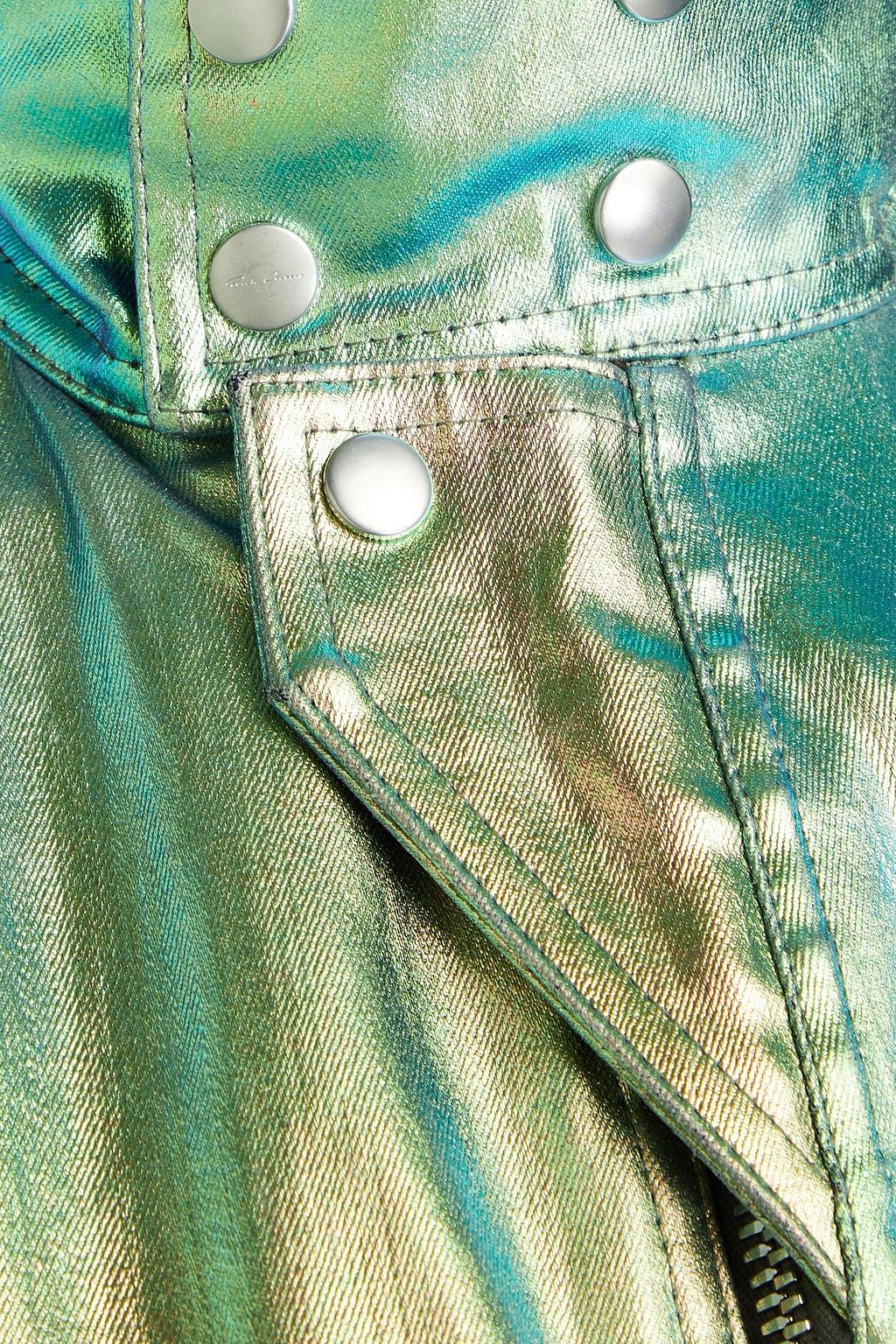 RICK OWENS Iridescent-effect coated denim jumpsuit