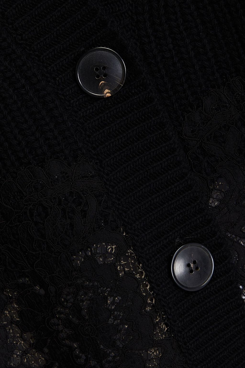 VALENTINO GARAVANI Lace-trimmed ribbed wool cardigan