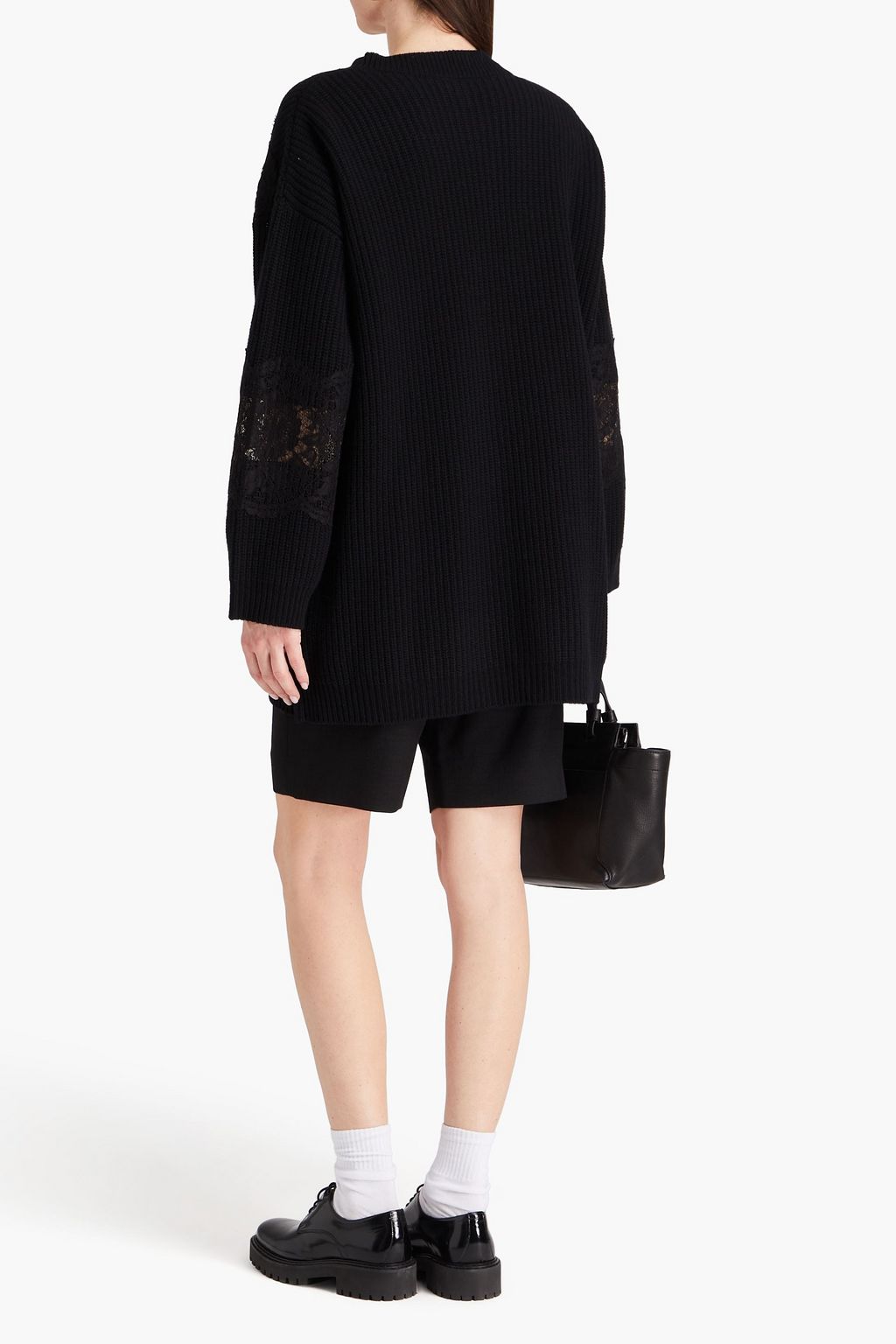 VALENTINO GARAVANI Lace-trimmed ribbed wool cardigan