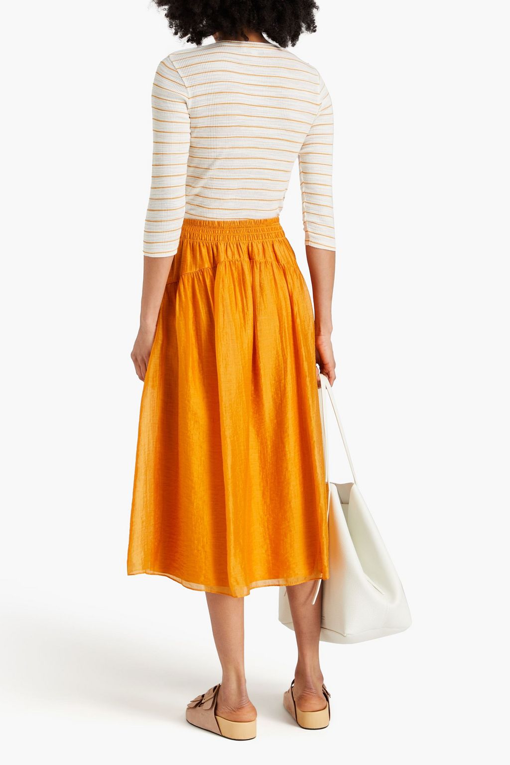 VINCE. Striped ribbed cotton-jersey top