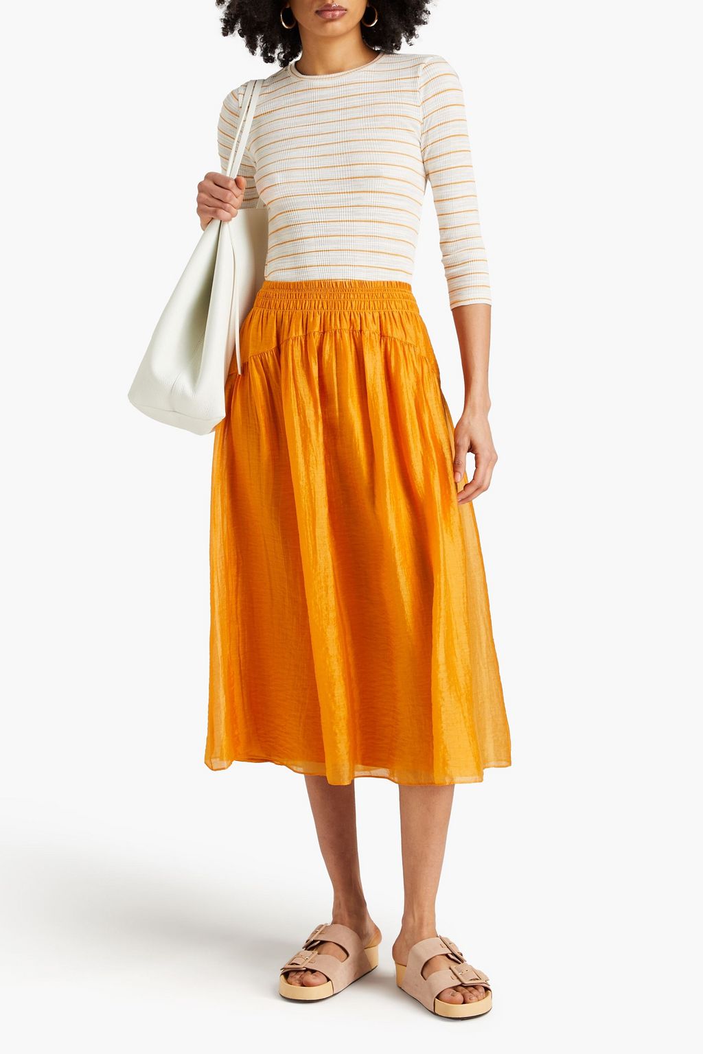 VINCE. Striped ribbed cotton-jersey top