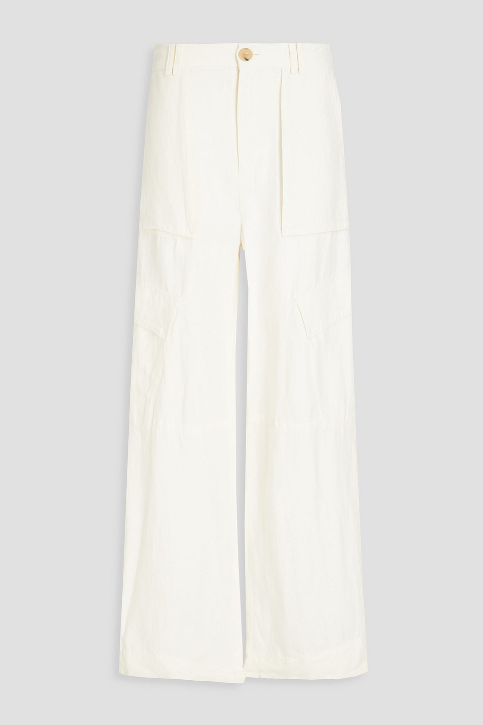 Vince Pleated Linen-blend Cargo Trousers In White