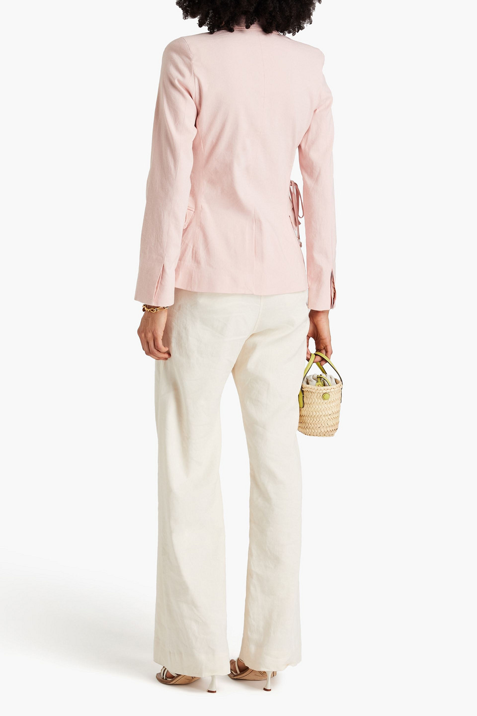 Shop Derek Lam 10 Crosby Rhonda Lace-up Linen-blend Blazer In Pastel Pink