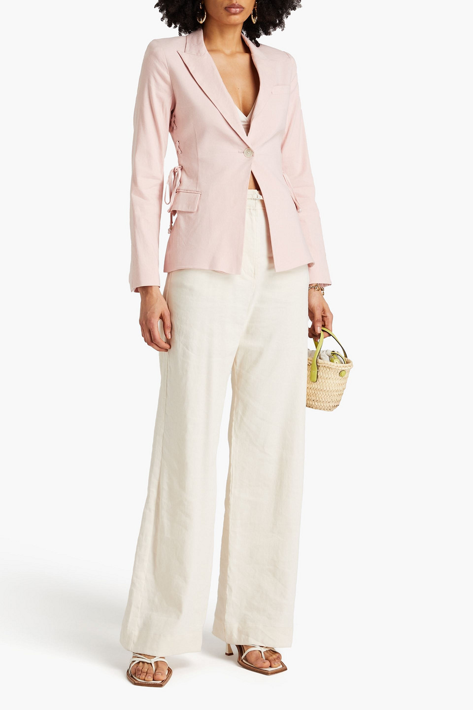 Shop Derek Lam 10 Crosby Rhonda Lace-up Linen-blend Blazer In Pastel Pink