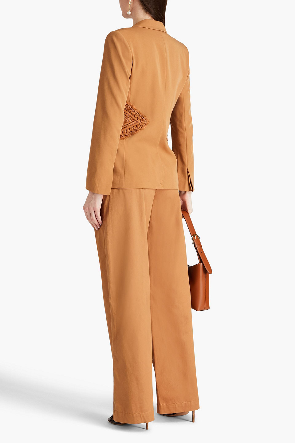 Shop Derek Lam 10 Crosby Jad Crochet-trimmed Twill Blazer In Camel