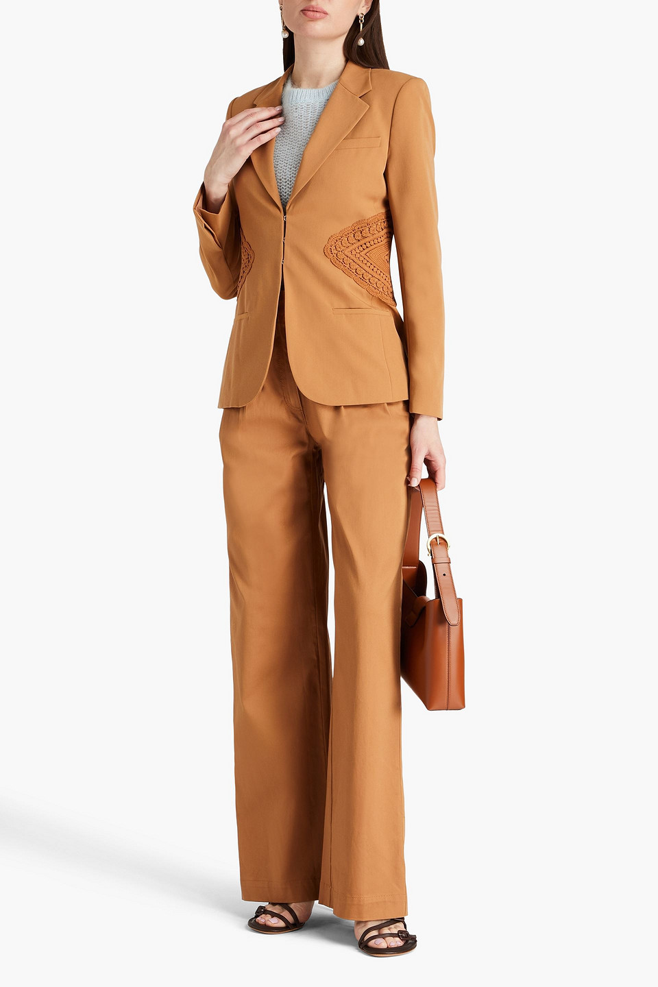 Shop Derek Lam 10 Crosby Jad Crochet-trimmed Twill Blazer In Camel