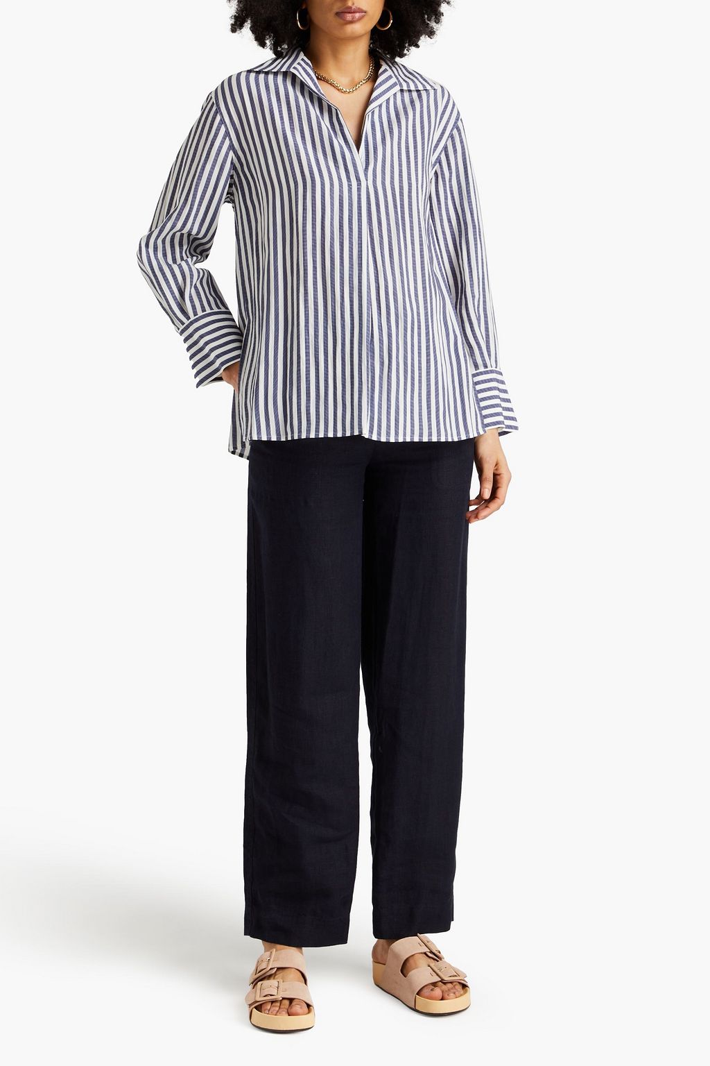 VINCE. Striped TENCEL™-blend shirt