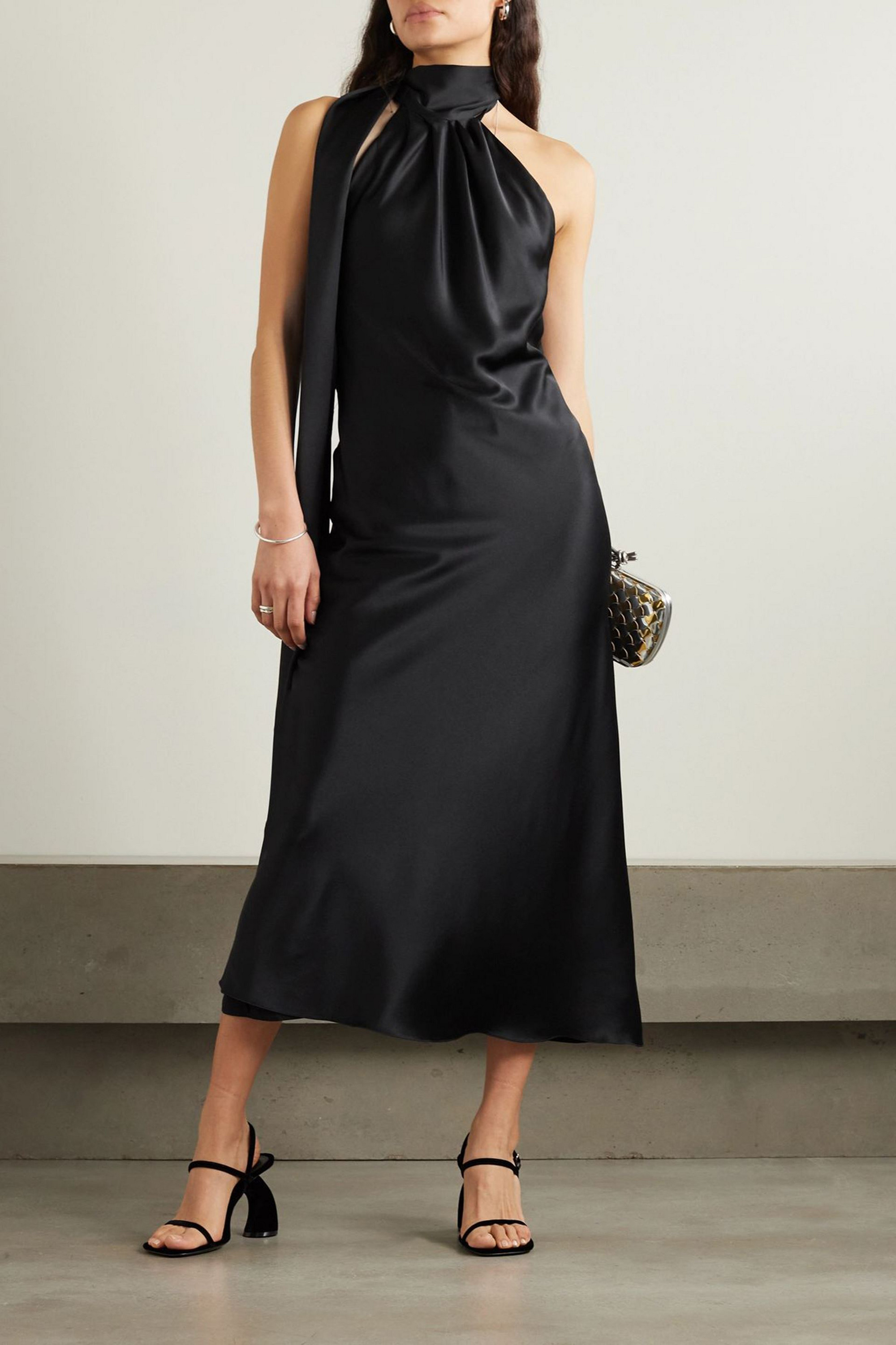 Max Mara Moli open-back draped silk-satin halterneck midi dress