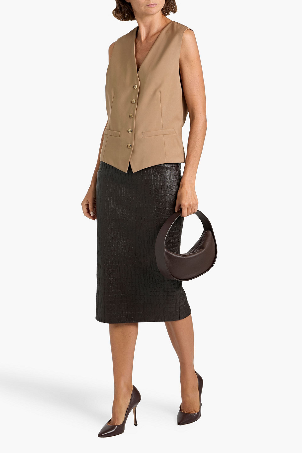 Max Mara Zuai Wool And Satin-jacquard Vest In Brown