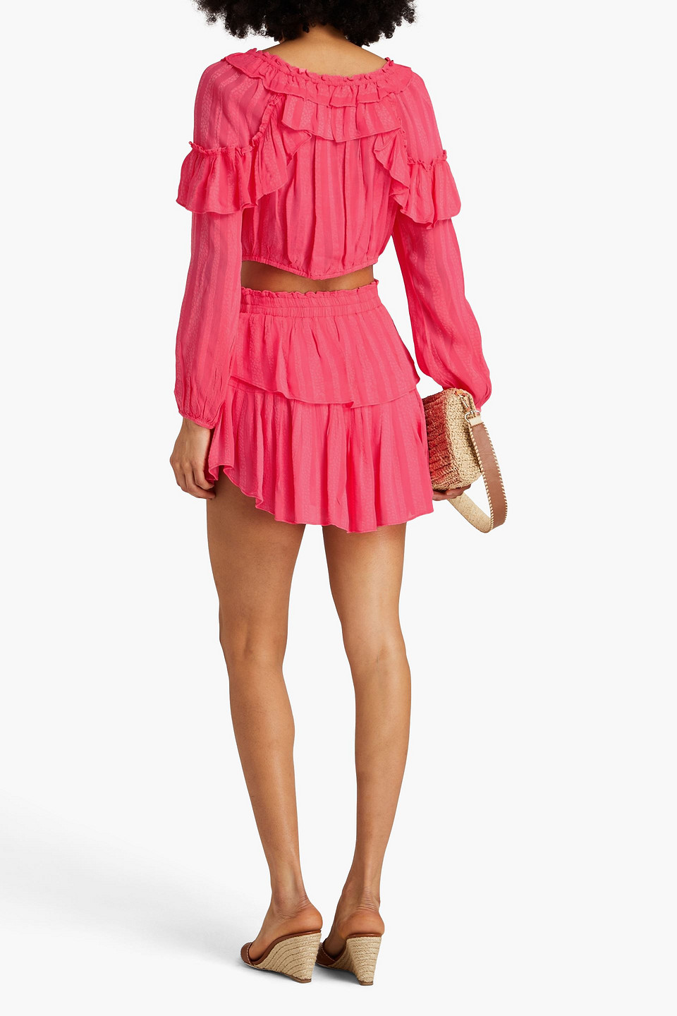 Loveshackfancy Tiered Leopard-print Jacquard Mini Skirt In Bright Pink
