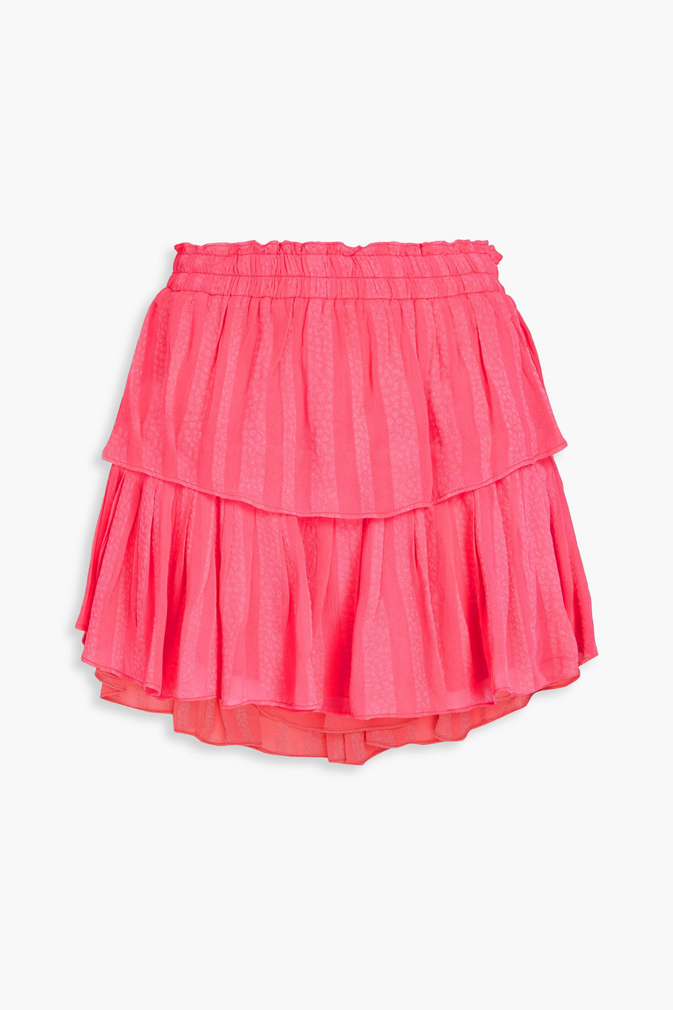 Loveshackfancy Tiered Leopard-print Jacquard Mini Skirt In Bright Pink