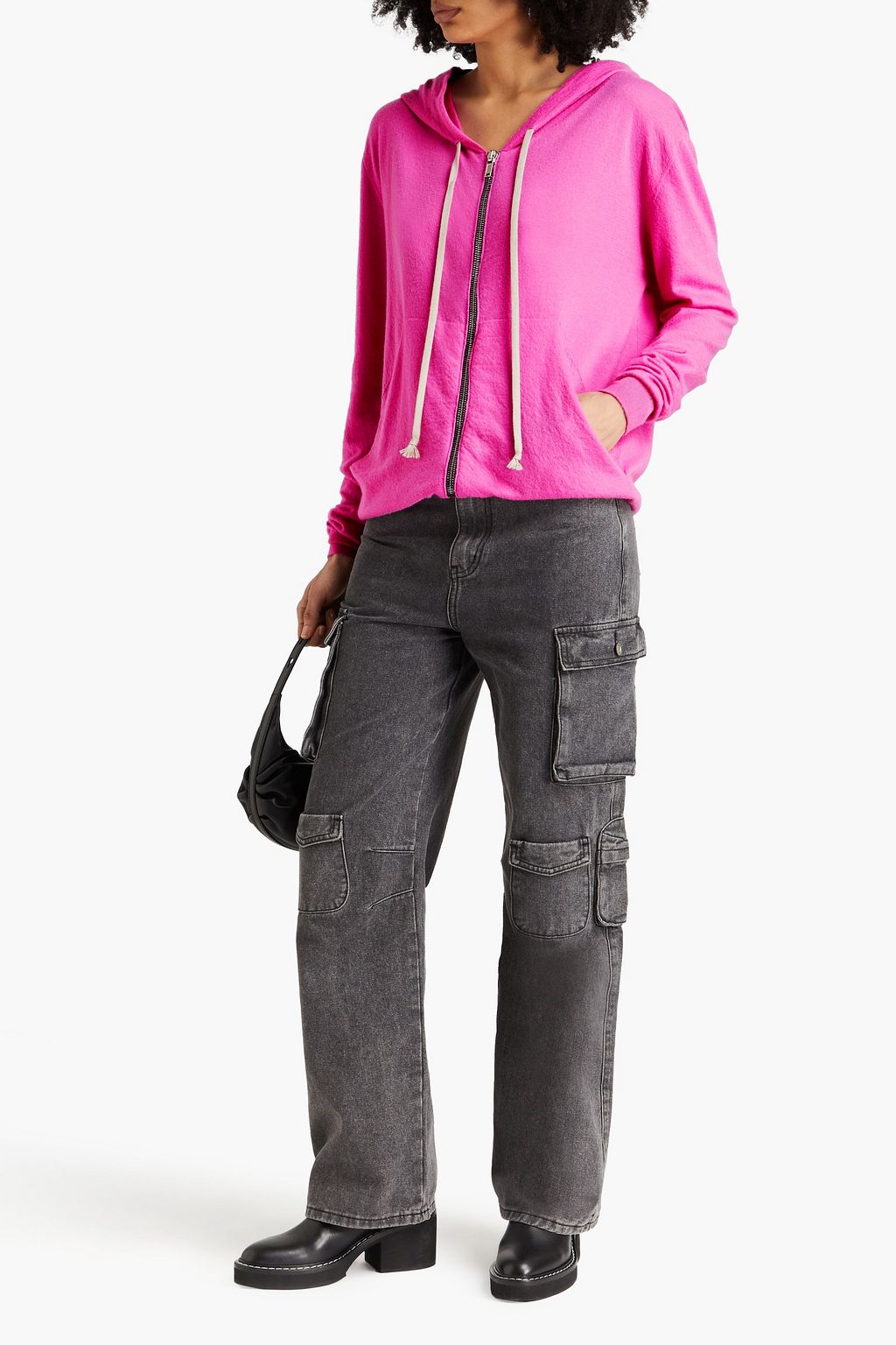 RICK OWENS Brushed cashmere hooded zip-up sweater