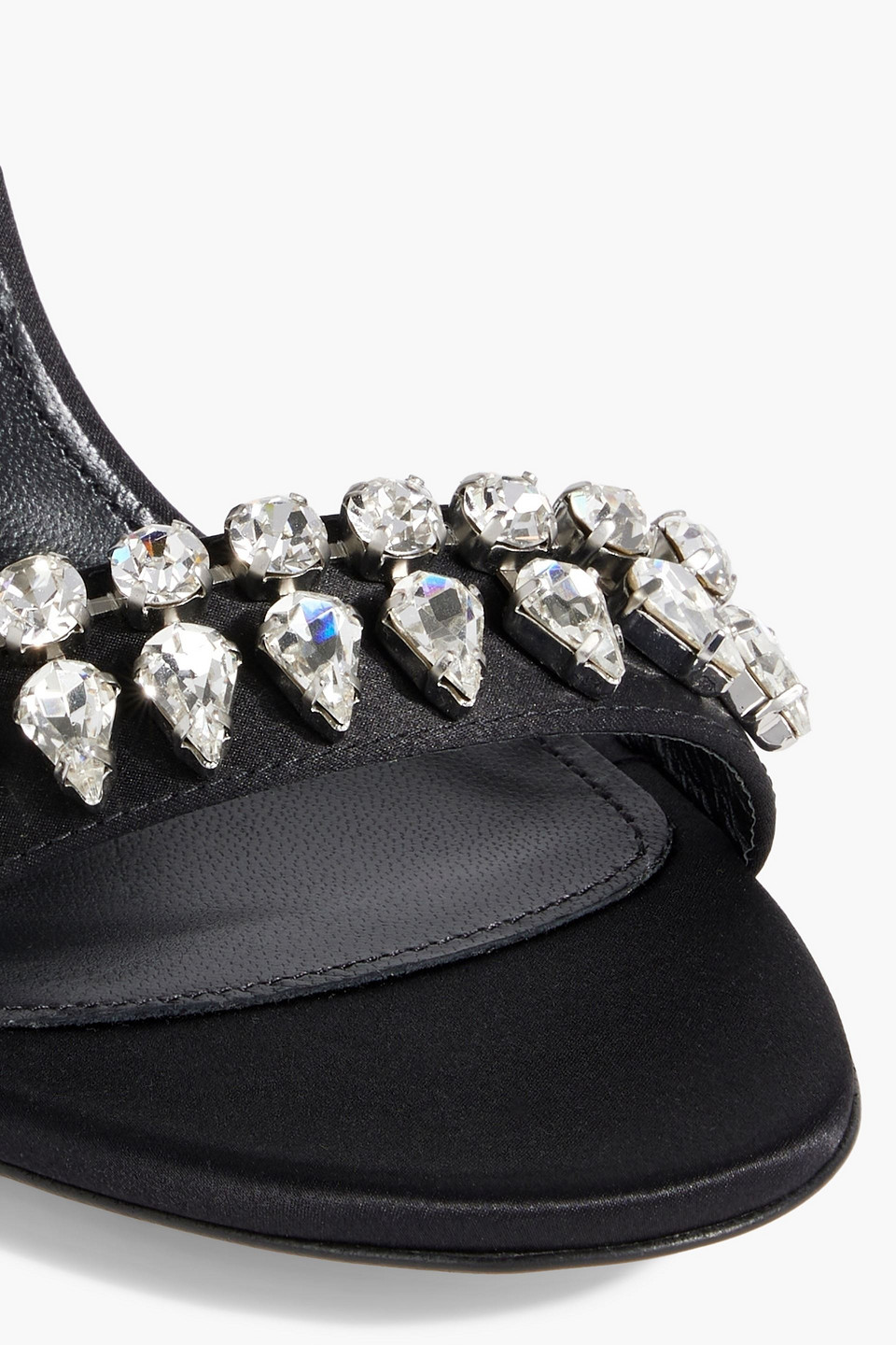 Shop Sergio Rossi Crystal-embellished Satin Sandals In Black