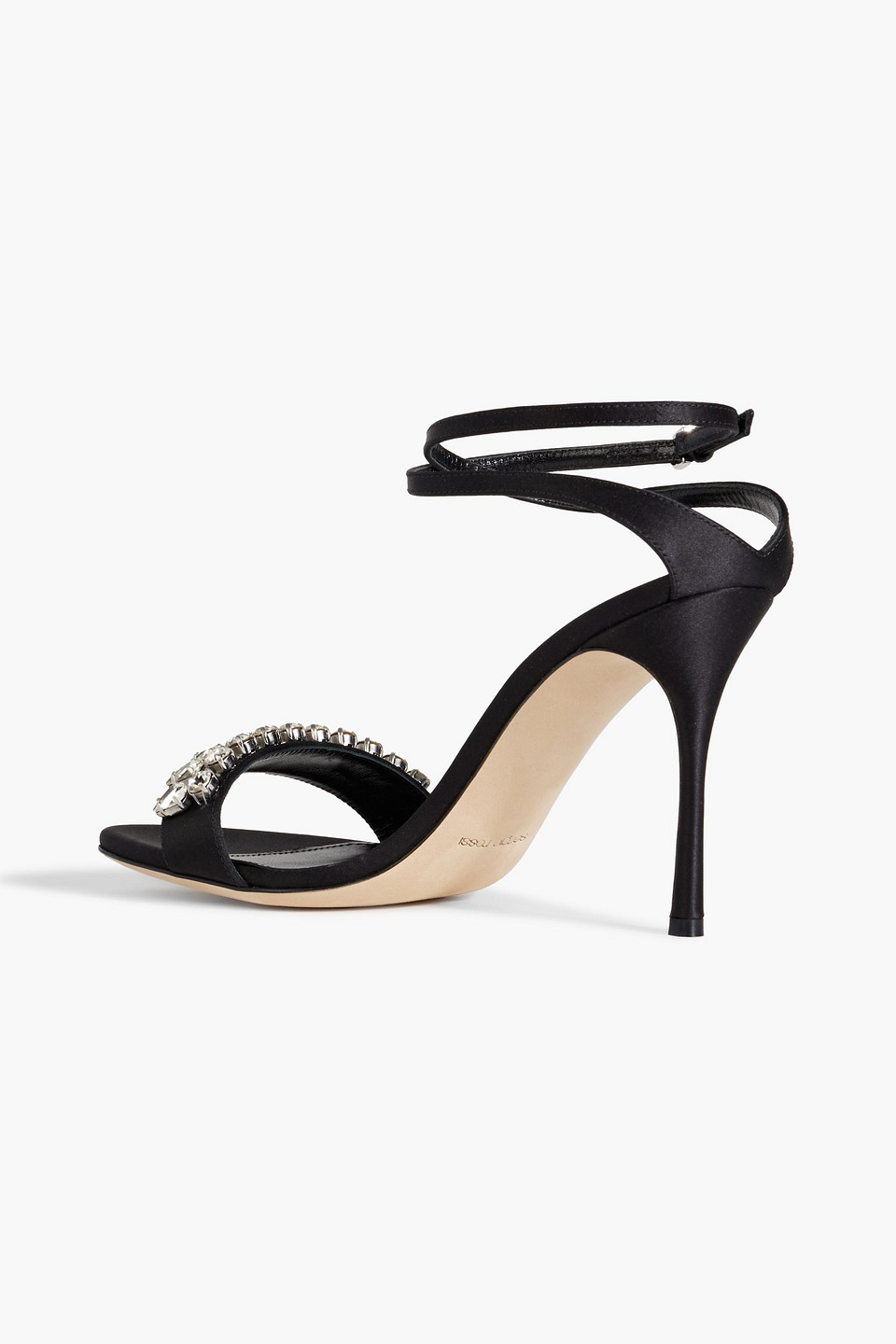 Shop Sergio Rossi Crystal-embellished Satin Sandals In Black