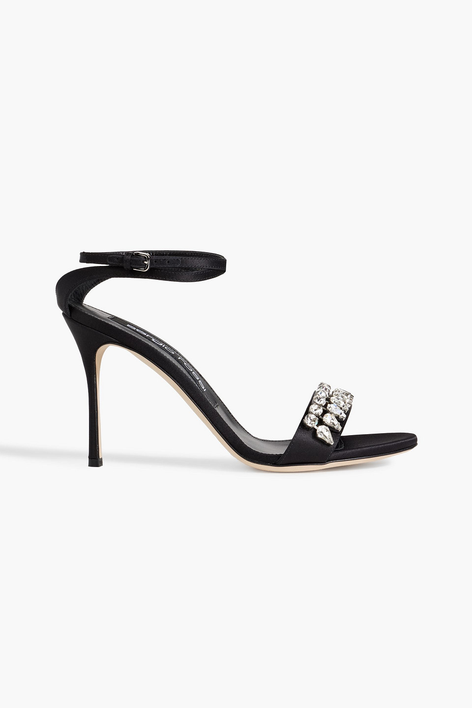 Sergio Rossi Crystal-embellished Satin Sandals In Black