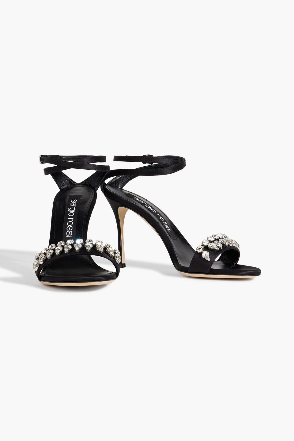 Shop Sergio Rossi Crystal-embellished Satin Sandals In Black