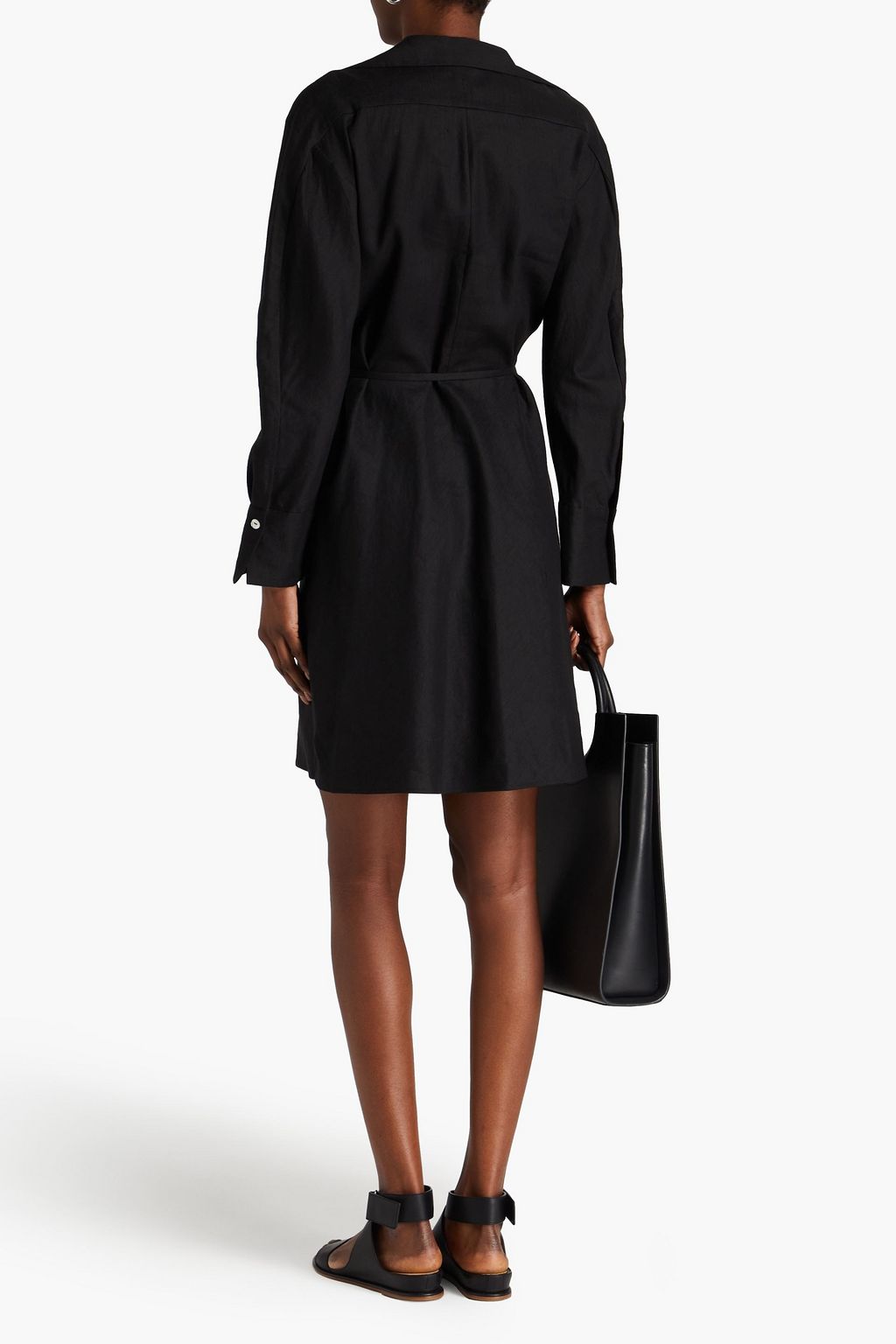 VINCE. Hemdkleid aus einer Leinenmischung mit Gürtel in Minilänge