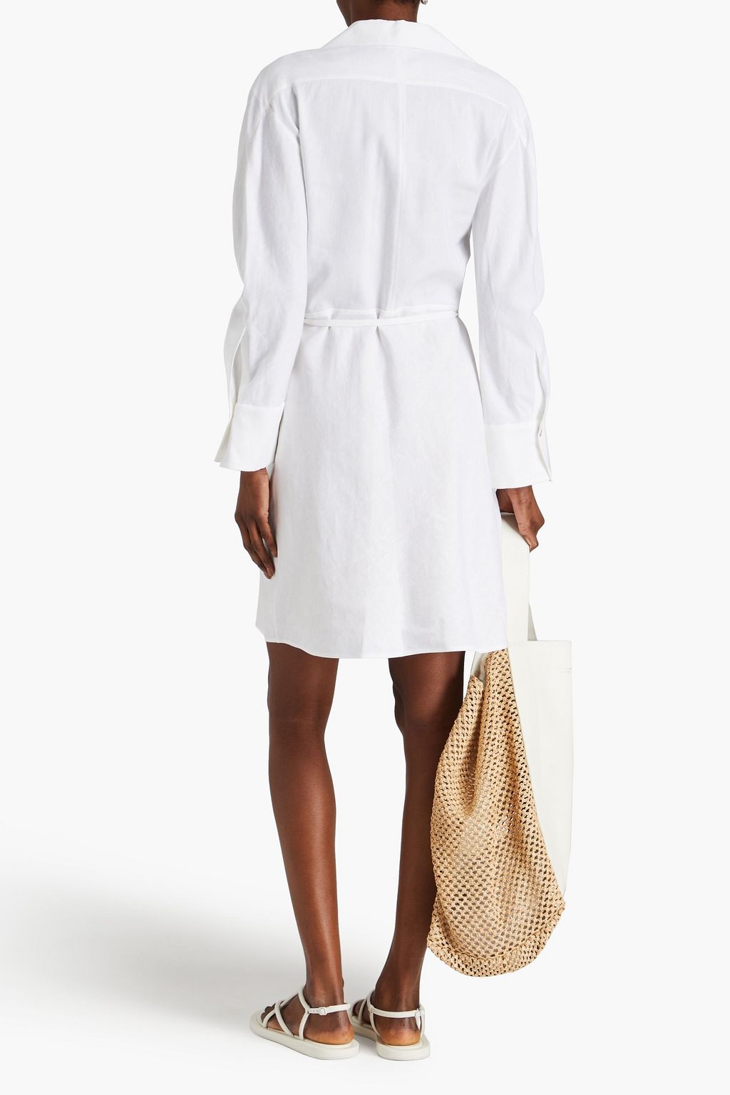 VINCE. Belted linen-blend mini shirt dress
