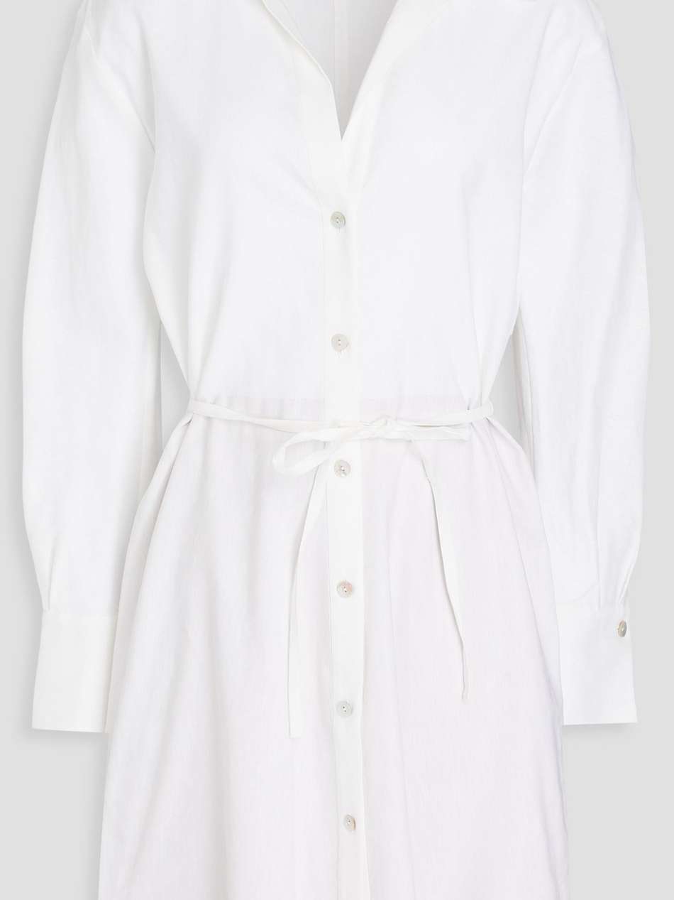belted linen-blend mini shirt dress