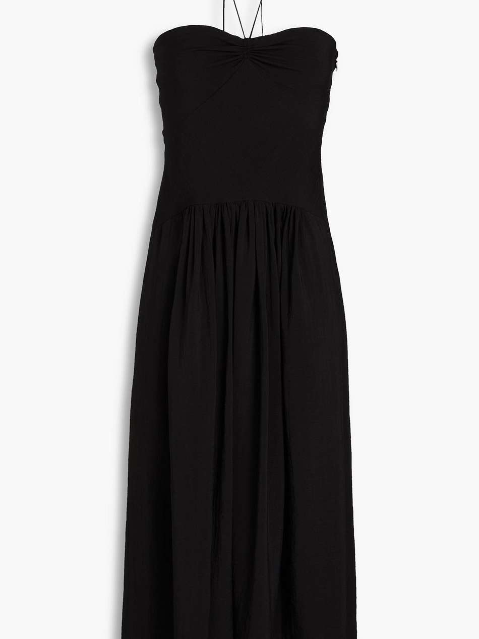 shirred woven halterneck midi dress