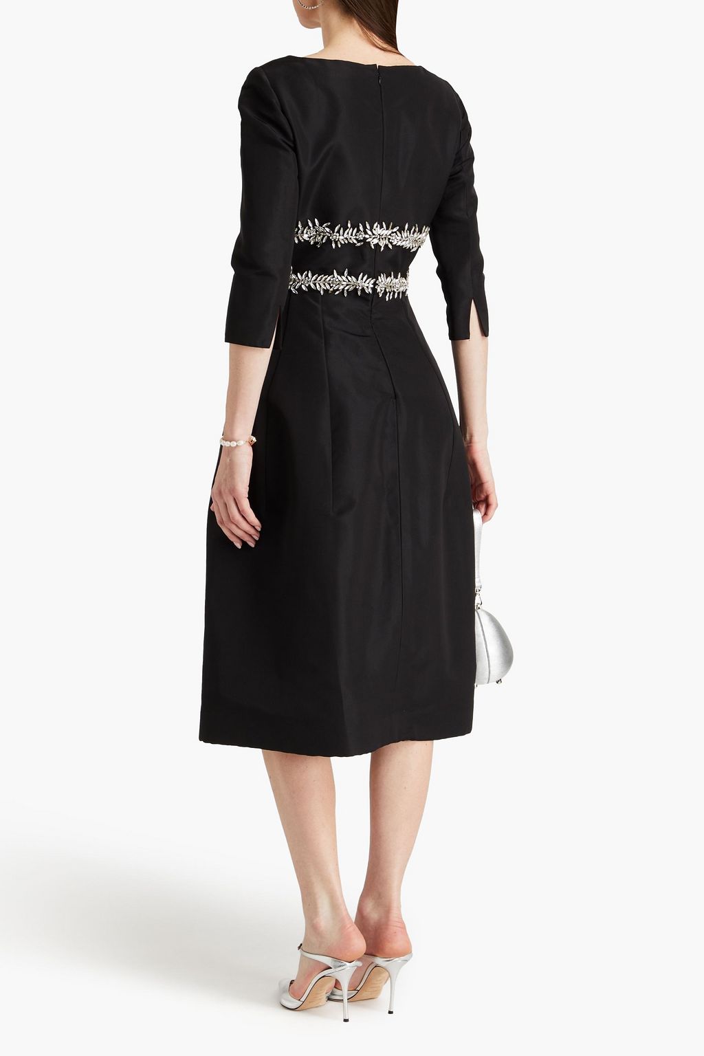 OSCAR DE LA RENTA Crystal-embellished silk-taffeta midi dress