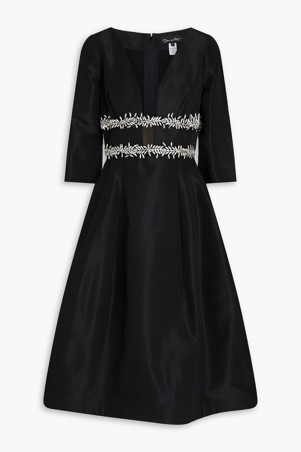 Oscar De La Renta Crystal-embellished Silk-taffeta Midi Dress In Black