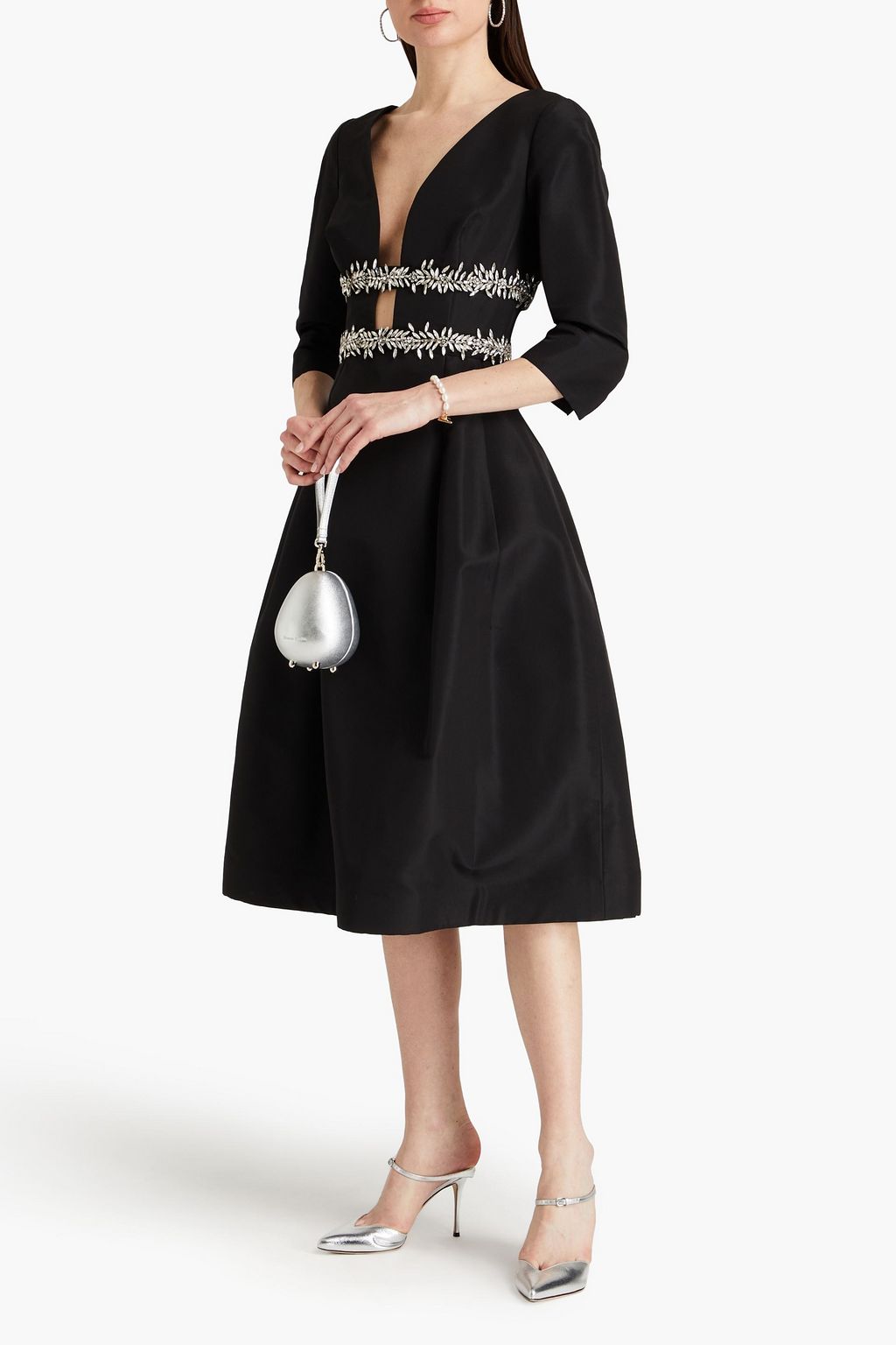 OSCAR DE LA RENTA Crystal-embellished silk-taffeta midi dress