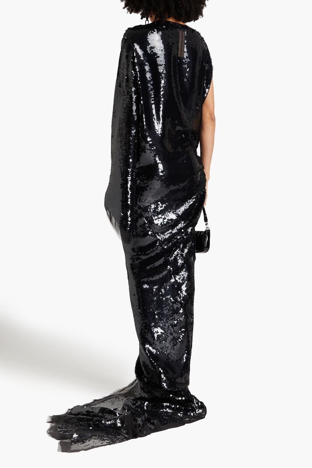 RICK OWENS 원 슬리브 컷아웃 & 시퀸 장식 실크 보일 가운