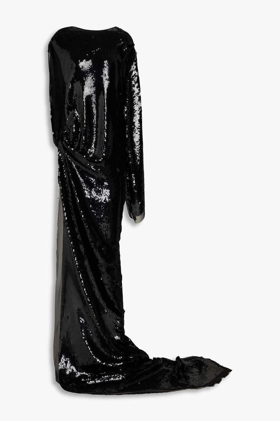 Rick Owens Twisted Sequined Silk-voile Gown In Black