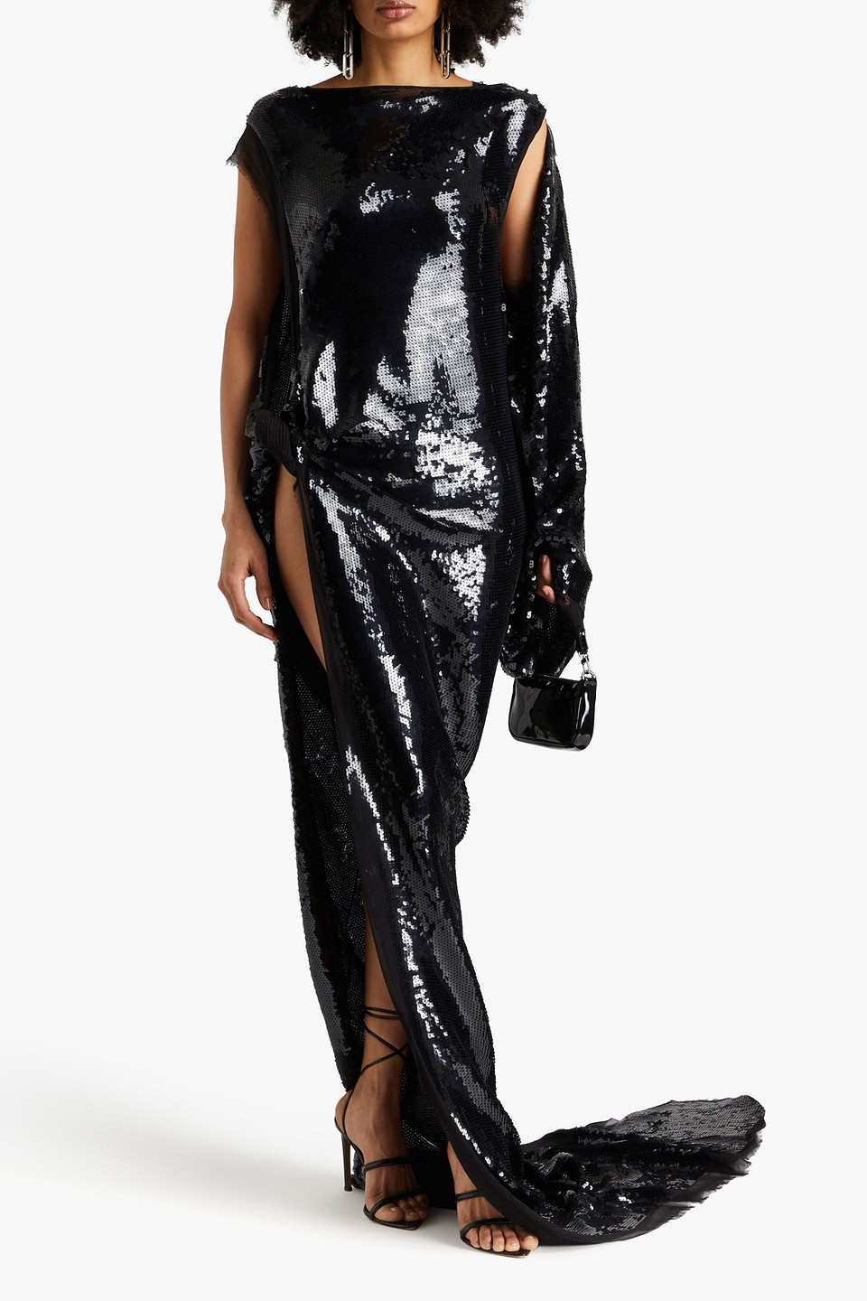 Shop Rick Owens Edfu Twisted Sequined Silk-voile Gown In Black