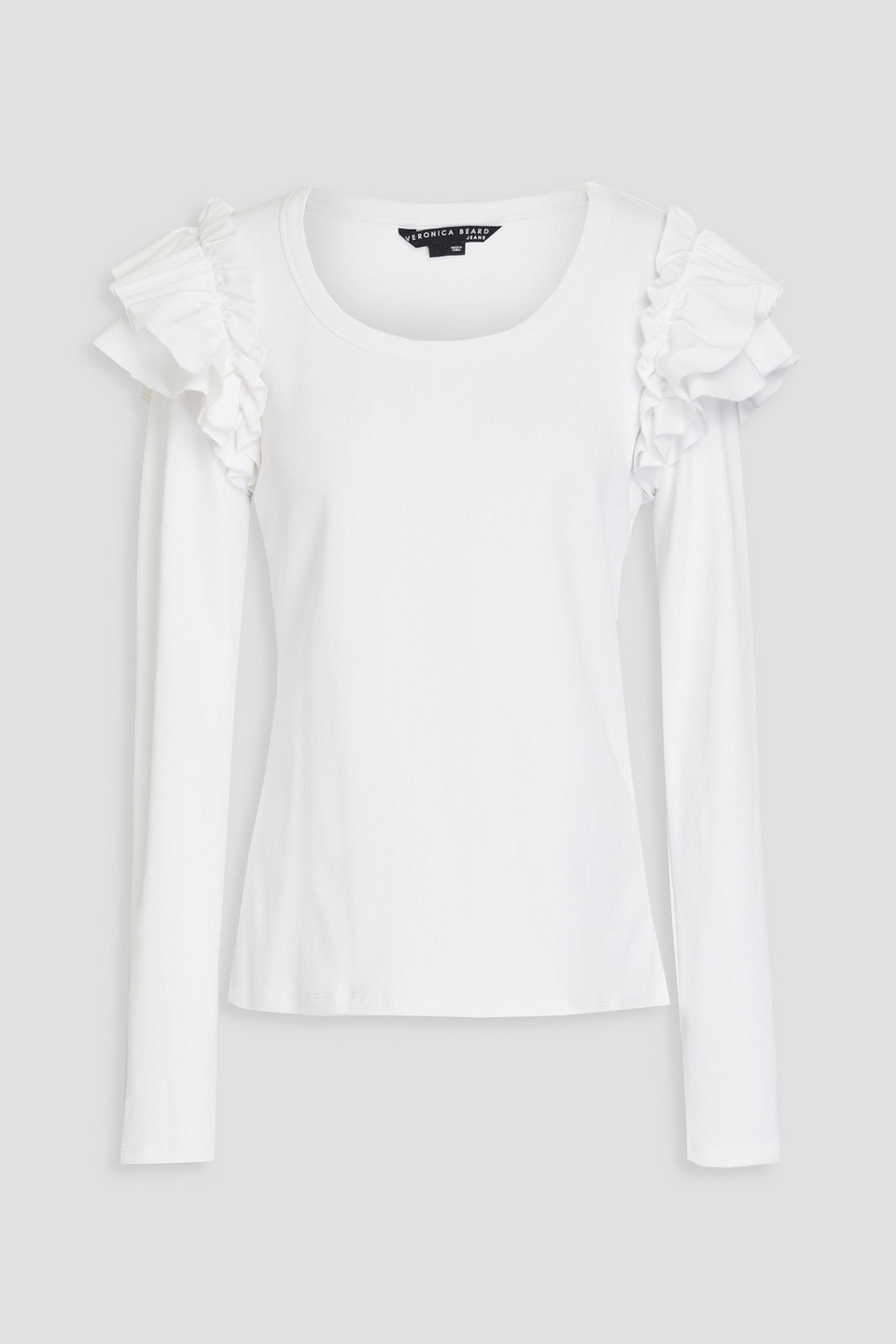 Veronica Beard Avendon Ruffled Ribbed Stretch-cotton Jersey Top In White