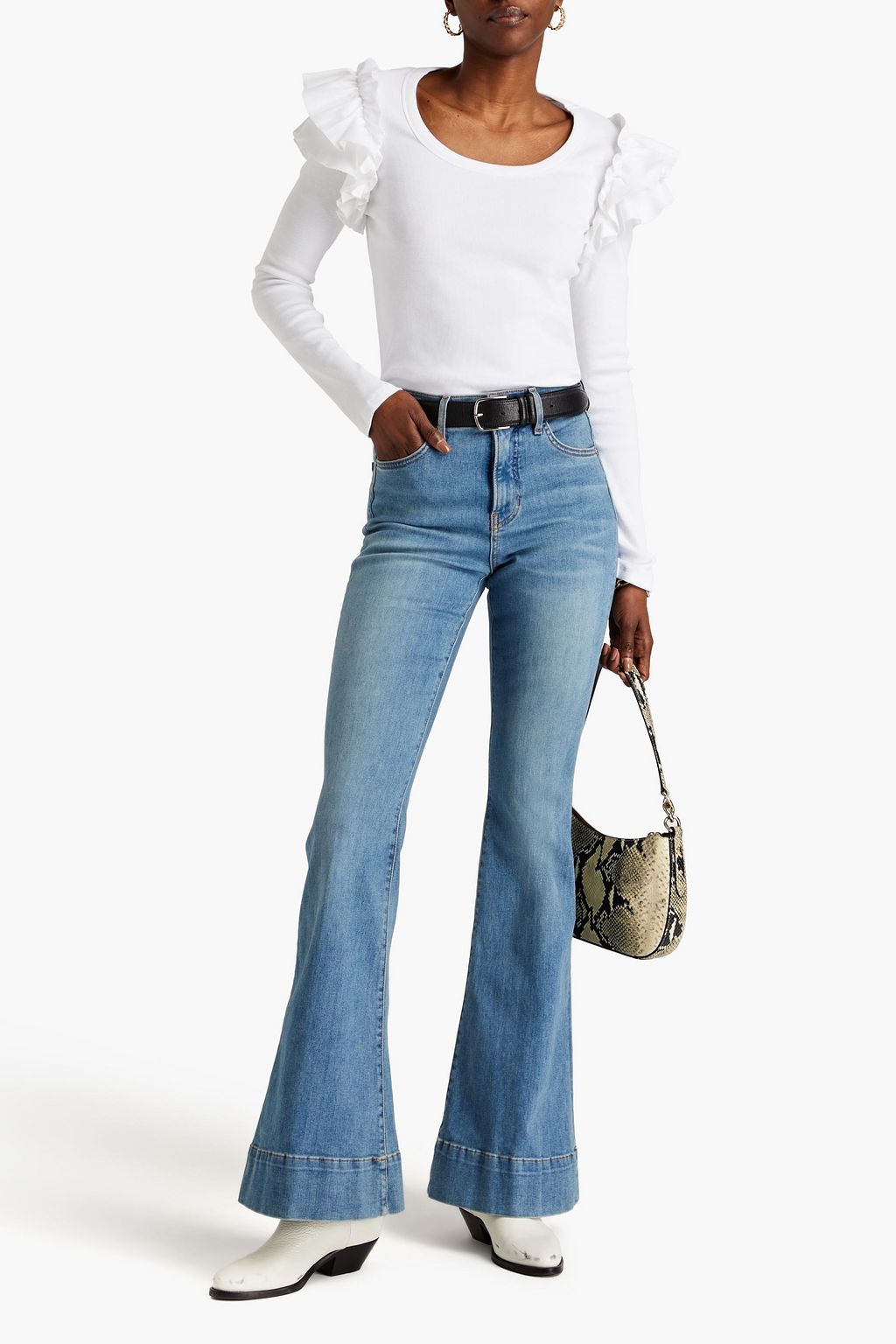 VERONICA BEARD Avendon ruffled ribbed stretch-cotton jersey top